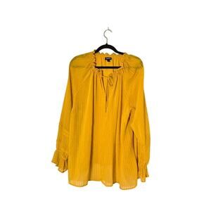 Torrid Womens Striped Peasant Top Size 2X Mustard Yellow Semi Sheer Bohemian